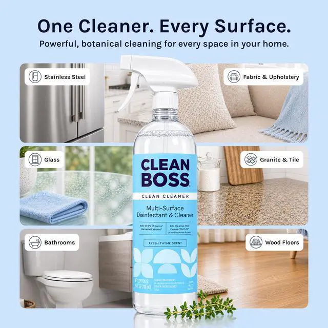 Alt view image 5 of 7 - CleanBoss Multi-Surface Botanical Disinfectant, Fresh Thyme, 24 fl oz