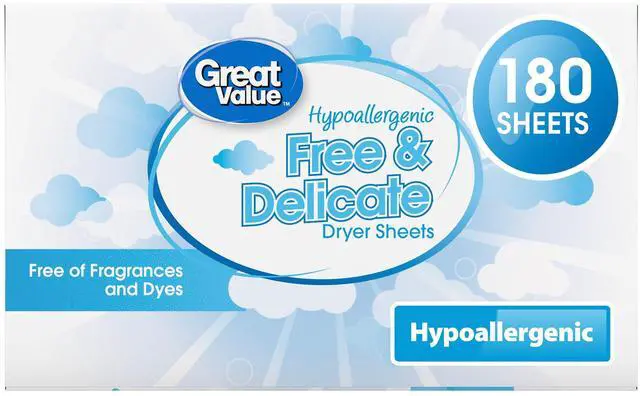 Main image of Great Value Free & Delicate Hypoallergenic Dryer Sheets, 180 Count