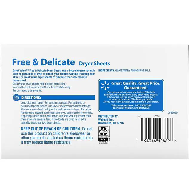 Alt view image 3 of 7 - Great Value Free & Delicate Hypoallergenic Dryer Sheets, 180 Count