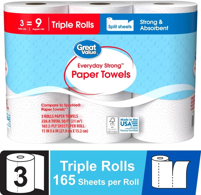 Main image of Great Value Everyday Strong Paper Towels, 3 Triple Rolls