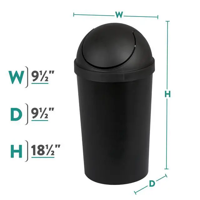 Alt view image 3 of 7 - Sterilite Small Bathroom Trash Can, 3 Gallon Plastic Garbage Bucket Bin with Swing Top Lid, Black