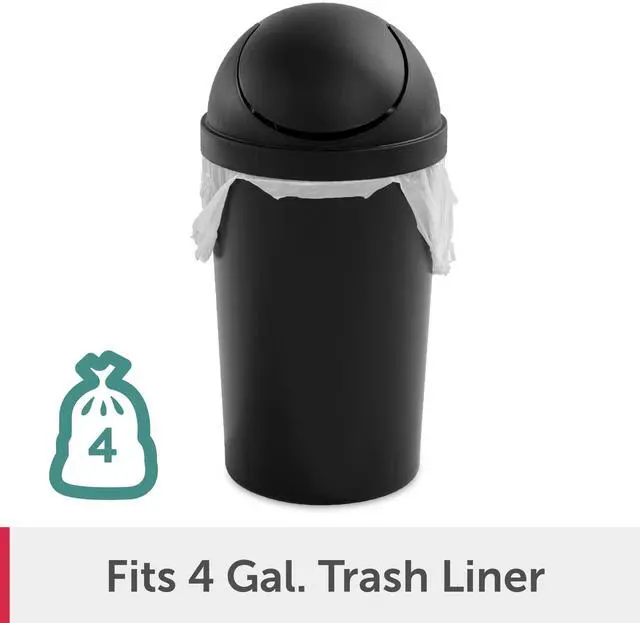 Alt view image 7 of 7 - Sterilite Small Bathroom Trash Can, 3 Gallon Plastic Garbage Bucket Bin with Swing Top Lid, Black