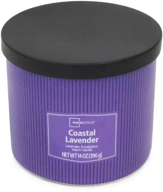 Main image of Mainstays Coastal Lavender 3-Wick Decorative Wrap Candle, 14 oz