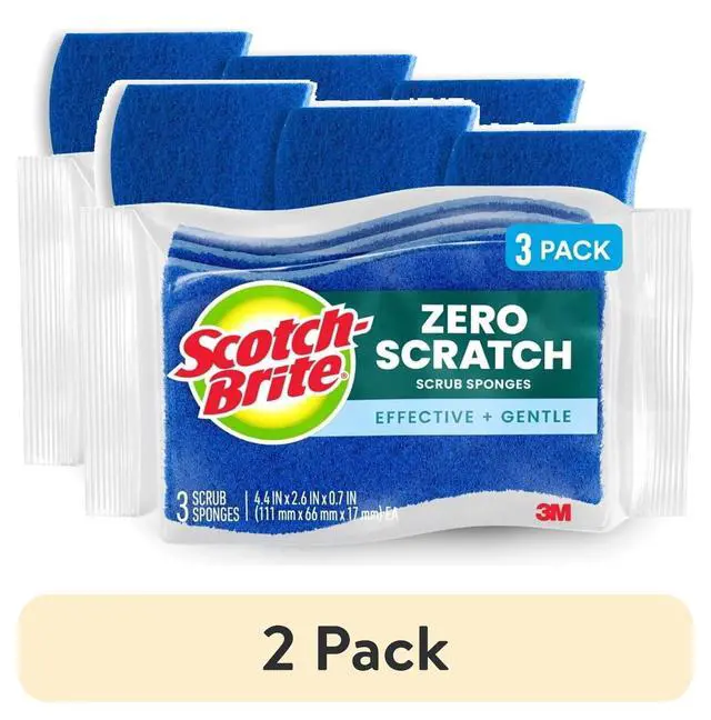 Alt view image 2 of 7 - (2 pack) Scotch-Brite Zero Scratch, Non-Scratch, Cleaning Scrub Sponge, 3 Dish Sponges