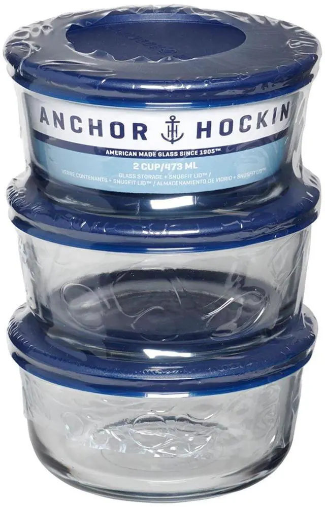 Main image of Anchor Hocking Glass Food Storage Containers with Lids, 2 Cup Round, Set of 3