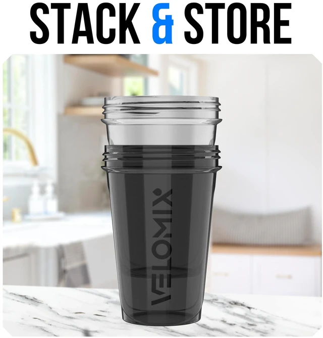 Alt view image 2 of 6 - VELOMIX 2 Pack 20oz Protein Shaker Bottle, Black/Transpar