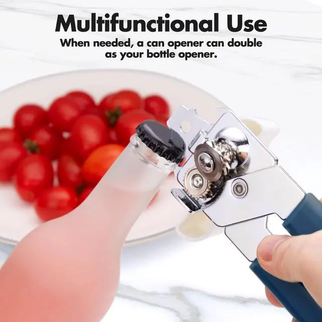 Alt view image 6 of 6 - COKORA Manual Can Opener, Heavy Duty Stainless Steel, Hand Held with Anti-Slip Handles, Smooth Edge, Bottle Opener, Easy Turn for Seniors, Kitchen, Blue