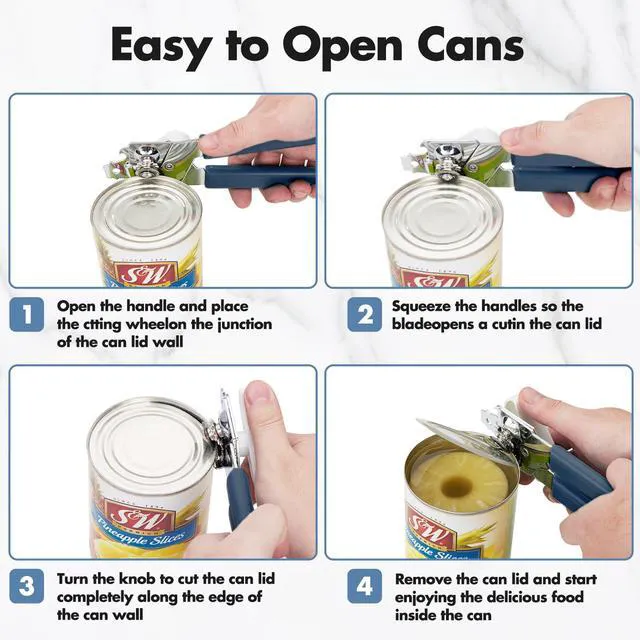 Alt view image 5 of 6 - COKORA Manual Can Opener, Heavy Duty Stainless Steel, Hand Held with Anti-Slip Handles, Smooth Edge, Bottle Opener, Easy Turn for Seniors, Kitchen, Blue