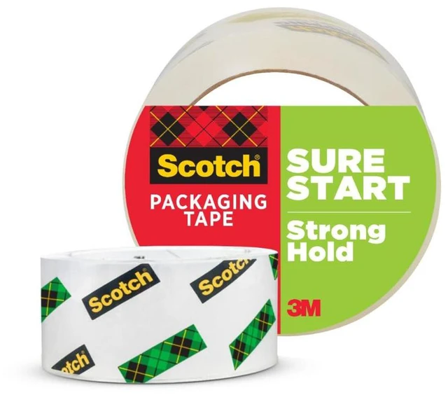 Main image of Scotch Sure Start Shipping Packaging Tape, 1.88" x 54.6 yd, Designed for Packing, Shipping and Mailing, Quiet Unwind, No Splitting or Tearing, 3" Core, Clear, 1 Roll (345)