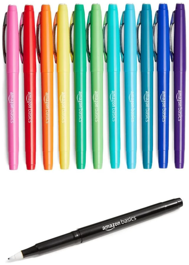 Main image of Felt Tip Marker Pens, Assorted Colors, for Art Projects, Writing, Drawing, and Journaling, 12-Pack