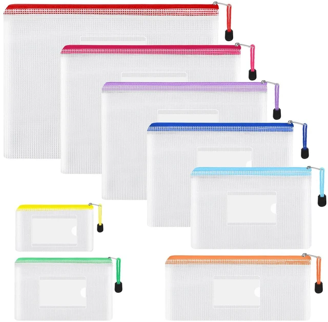 Main image of EOOUT 8pcs Mesh Zipper Pouch, 8 Sizes Waterproof Plastic Bags, 8 Colors for Travel Storage Office Appliances