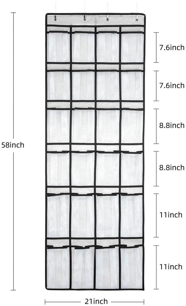 Alt view image 2 of 6 - SAVERHO Over the Door Shoe Organizer with 24 Mesh Large Pockets, Hanging Shoe Storage Bag for Men, Women, Kids, White