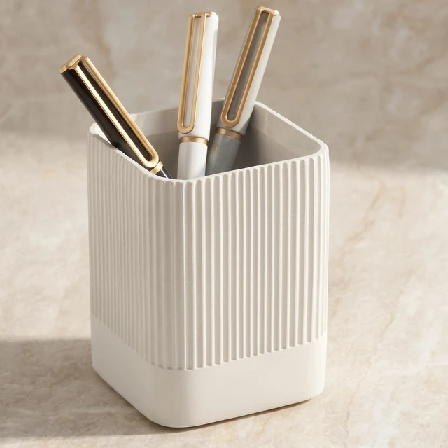 Main image of KIBAGA Aesthetic Concrete Pen Holder for Desk - Modern Pencil Holder & Cup