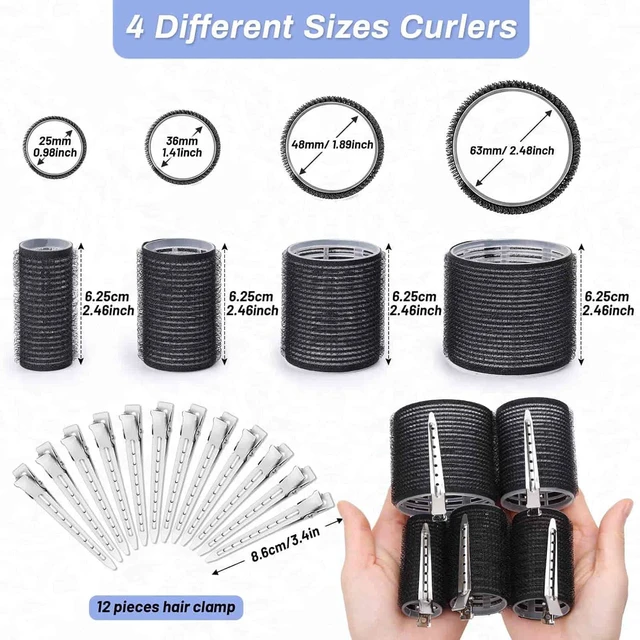 Alt view image 4 of 7 - Selizo 28 Pcs Hair Roller Set, Includes 16Pcs Self-Grip Hair Rollers in 4 Sizes and 12Pcs Hair Clips for Long, Medium, Short Hair Volume