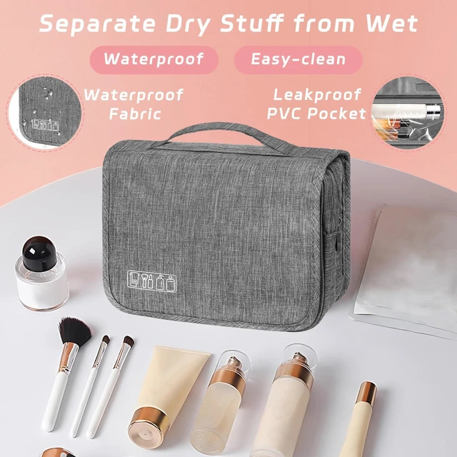 Alt view image 4 of 6 - Waterproof Hanging Toiletry Bag with Hook, Multifunctional Travel Cosmetic Organizer for Men Women, Portable Shower Bathroom Toiletries Bag, Grey