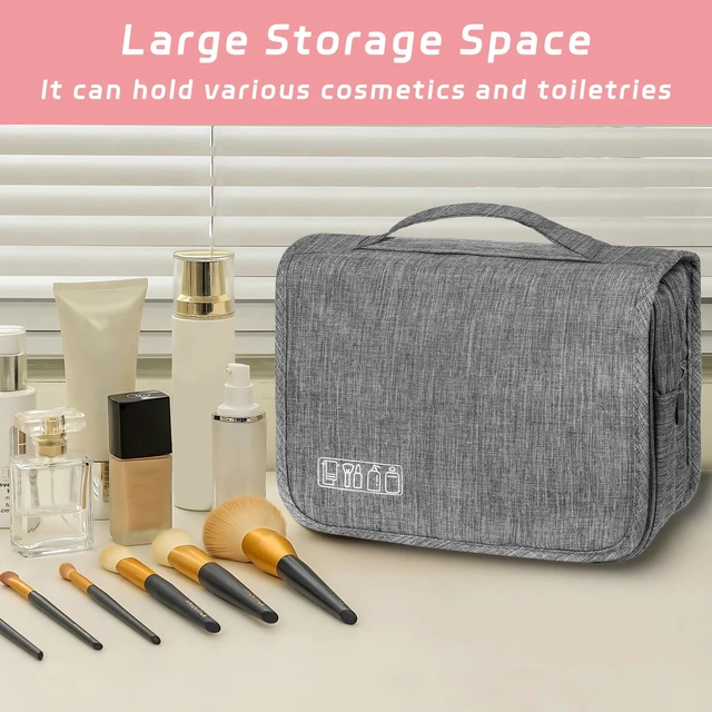 Alt view image 6 of 6 - Waterproof Hanging Toiletry Bag with Hook, Multifunctional Travel Cosmetic Organizer for Men Women, Portable Shower Bathroom Toiletries Bag, Grey
