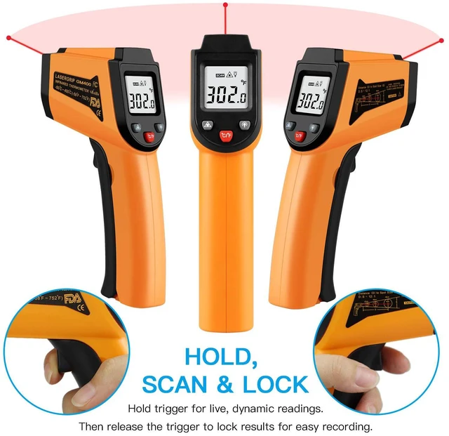 Alt view image 5 of 6 - Digital Laser Infrared Thermometer Gun, -50C to 400C (-58F to 752F), Kitchen