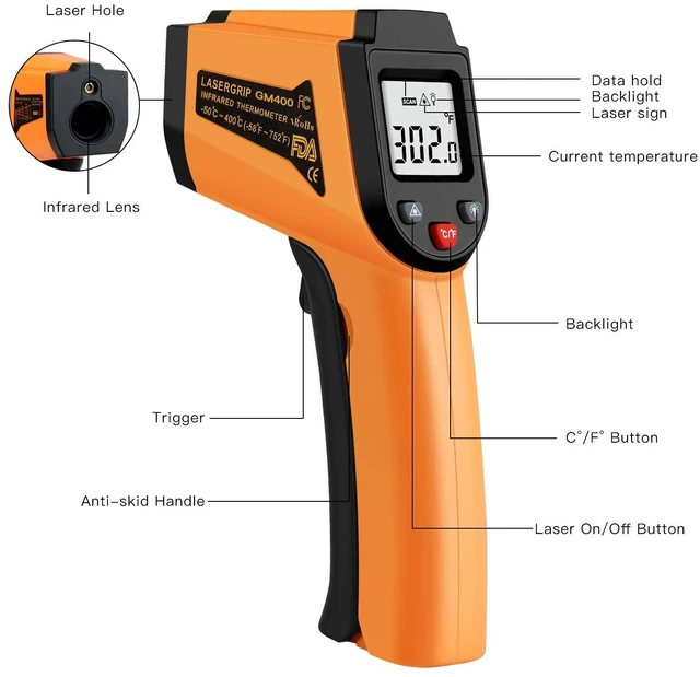 Alt view image 6 of 6 - Digital Laser Infrared Thermometer Gun, -50C to 400C (-58F to 752F), Kitchen