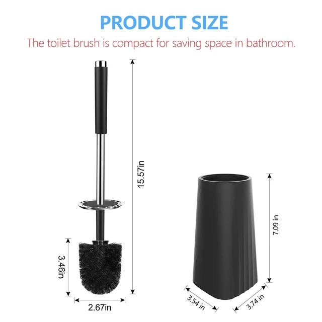 Alt view image 6 of 6 - SetSail Toilet Brush with Holder, Compact Size, Stainless Steel Handle, Durable Scrubbing Bristles, Splash-Proof