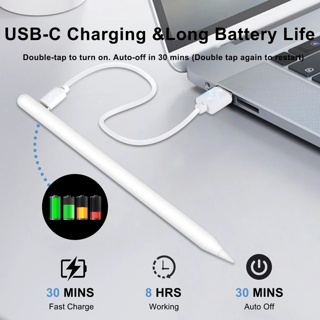 Alt view image 5 of 7 - Stylus Pen for iPad (2018-2025) - 2X Fast Charge Compatible with Apple Pencil Pro 13"/12.9"/11"/M4, iPad 11/10/9/8/7/6/th Gen, Air 7/6/5/4/3/M3/M2, Mini 7/6/5th, White