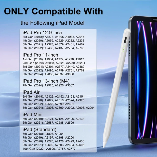 Alt view image 4 of 7 - Stylus Pen for iPad (2018-2025) - 2X Fast Charge Compatible with Apple Pencil Pro 13"/12.9"/11"/M4, iPad 11/10/9/8/7/6/th Gen, Air 7/6/5/4/3/M3/M2, Mini 7/6/5th, White