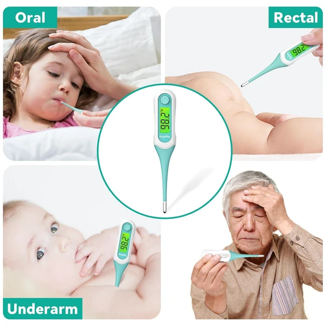 Alt view image 2 of 6 - 8 Second Digital Oral Thermometer with 3 Color Backlit and Fever Alarm for Oral, Rectal, Underarm