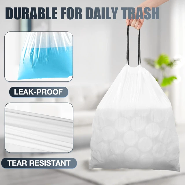 Alt view image 2 of 5 - 8 Gallon Drawstring Trash Bags, 100 Count, Pre-separated, Medium, Unscented White