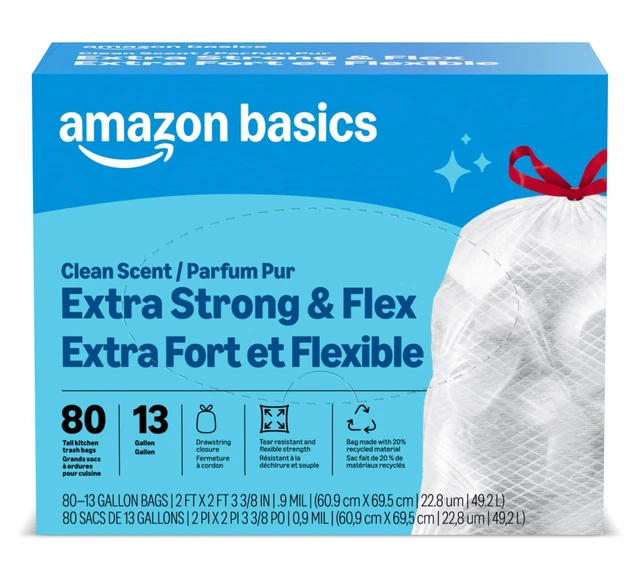Main image of Amazon Basics Ultra-Force Tall Kitchen Drawstring Trash Bags, 13Gallon, 80Count, Classic Clean Scented
