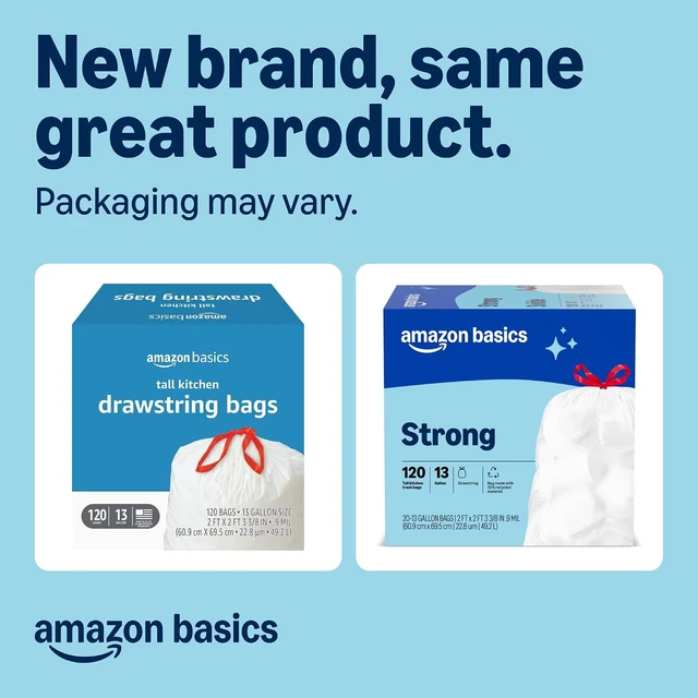 Alt view image 4 of 6 - Amazon Basics Tall Kitchen Drawstring Trash Bags, Unscented, 13 Gallon, 120 Count, Pack of 1