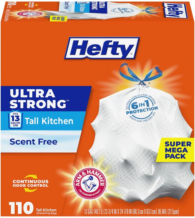 Main image of Hefty Ultra Strong 13Gal Kitchen Trash Bags, White, Unscented, 110 Count