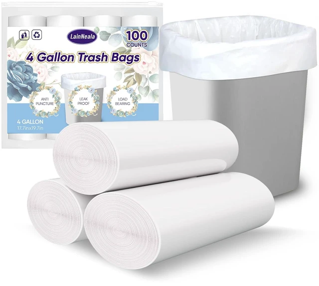 Main image of LainNeala 4 Gallon Small Trash Bags, 100 Count, White, Unscented, Bathroom Trash Can Liners