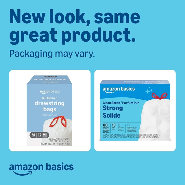 Alt view image 5 of 6 - Amazon Basics Tall Kitchen Drawstring Trash Bags, Clean Scent, 13 Gallon, 80 Count