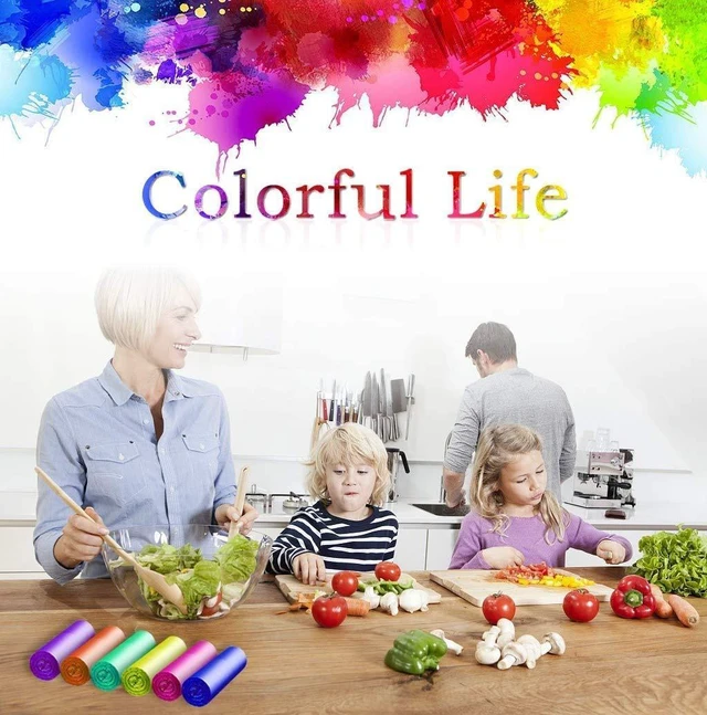 Alt view image 2 of 5 - 4 Gallon Small Trash Bags, 100 Count (5 Rolls), Multicolor, for Bathroom Office