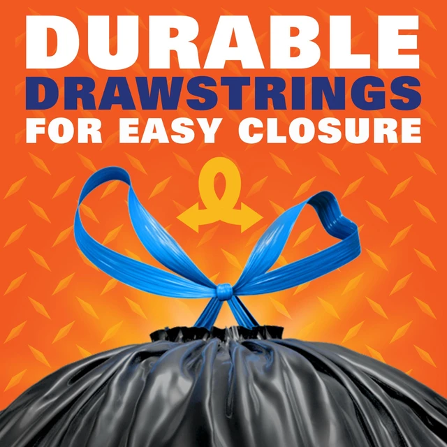 Alt view image 5 of 6 - Hefty Strong 33 Gallon Trash Bags, Black, Unscented, with Drawstrings, 48ct