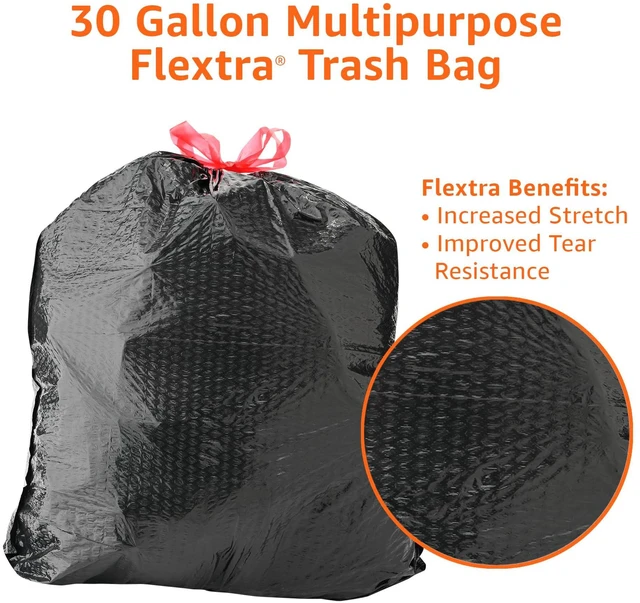 Alt view image 6 of 6 - Amazon Basics Flextra 30 Gallon Multipurpose Drawstring Trash Bags, 50 Count, Tear Resistant