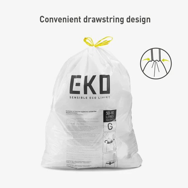 Alt view image 5 of 6 - EKO Code G 21 Gallon 60 Count Drawstring Trash Bags, Extra-Strong Unscented, Easy-Dispense Roll, White