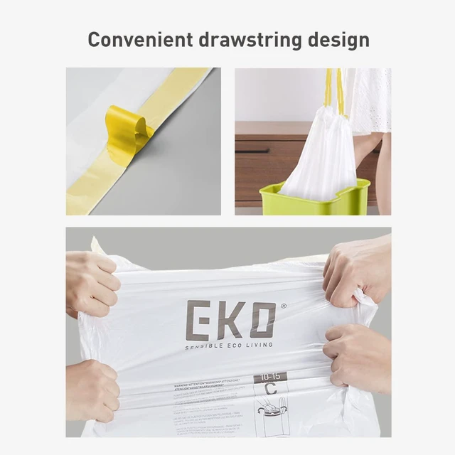 Alt view image 2 of 6 - EKO Code G 21 Gallon 60 Count Drawstring Trash Bags, Extra-Strong Unscented, Easy-Dispense Roll, White