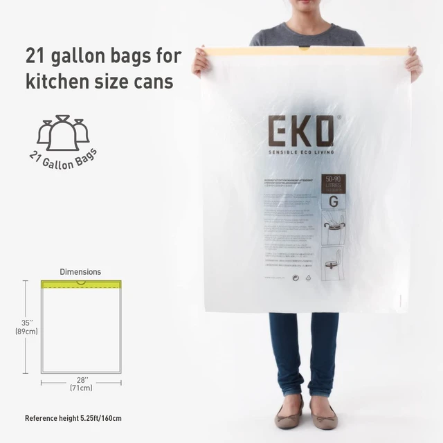 Alt view image 4 of 6 - EKO Code G 21 Gallon 60 Count Drawstring Trash Bags, Extra-Strong Unscented, Easy-Dispense Roll, White
