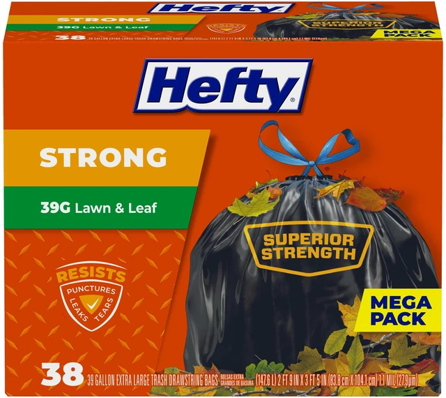 Main image of Hefty Strong Lawn and Leaf 39 Gallon Heavy Duty Trash Bags, Black, 38 Count