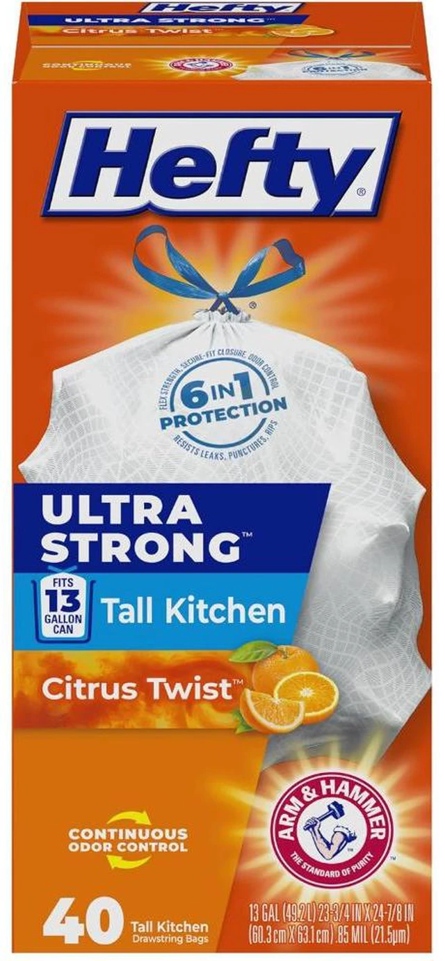 Main image of Hefty Ultra Strong Tall Kitchen Trash Bags - Citrus Twist, 13 Gallon, 40 Count