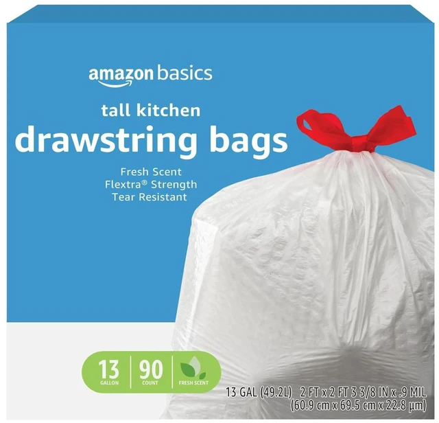 Main image of Amazon Basics Flextra Strength Tall Kitchen Drawstring Trash Bags, Fresh Scent, Tear Resistant, 13 Gallon, 90 Count