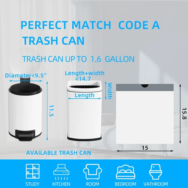 Alt view image 4 of 6 - KSSKSS Code a Fit 120 Count 1.6 Gallon Mini Drawstring Trash Bags, White, 4.5-8L / 1.2-2Gal, for Home Office Kitchen Bathroom Bedroom