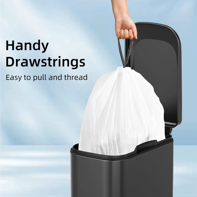 Alt view image 6 of 6 - KSSKSS Code a Fit 120 Count 1.6 Gallon Mini Drawstring Trash Bags, White, 4.5-8L / 1.2-2Gal, for Home Office Kitchen Bathroom Bedroom