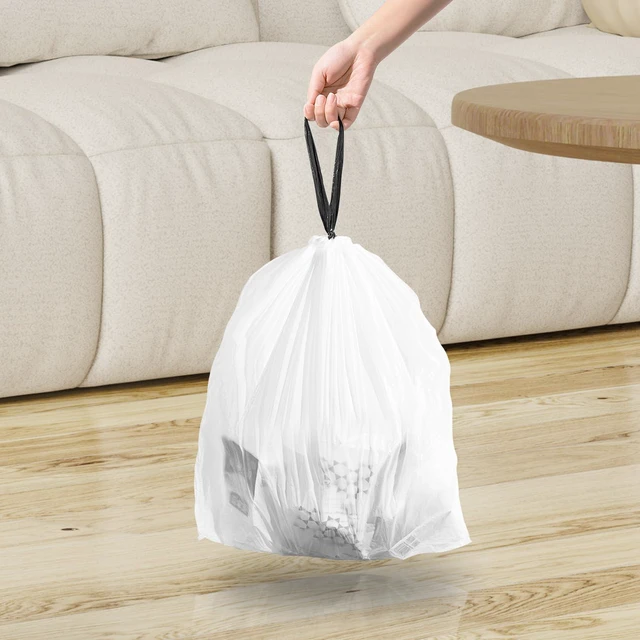 Alt view image 5 of 6 - KSSKSS Code a Fit 120 Count 1.6 Gallon Mini Drawstring Trash Bags, White, 4.5-8L / 1.2-2Gal, for Home Office Kitchen Bathroom Bedroom