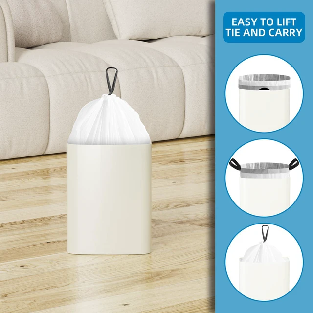 Alt view image 2 of 6 - KSSKSS Code a Fit 120 Count 1.6 Gallon Mini Drawstring Trash Bags, White, 4.5-8L / 1.2-2Gal, for Home Office Kitchen Bathroom Bedroom