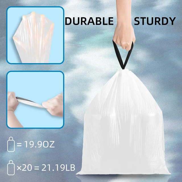 Alt view image 3 of 6 - KSSKSS Code a Fit 120 Count 1.6 Gallon Mini Drawstring Trash Bags, White, 4.5-8L / 1.2-2Gal, for Home Office Kitchen Bathroom Bedroom