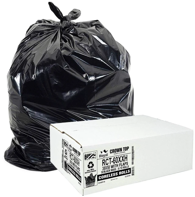Main image of Aluf Plastics 55 Gallon Heavy Duty Trash Bags, 2.0 MIL Thick, 38" x 58", Black, 50 Pack