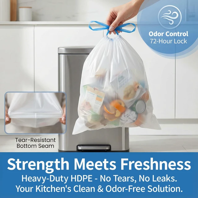 Alt view image 6 of 6 - 5Gallon Small Drawstring Trash Bags, 1.1Mil, Unscented, 120Count