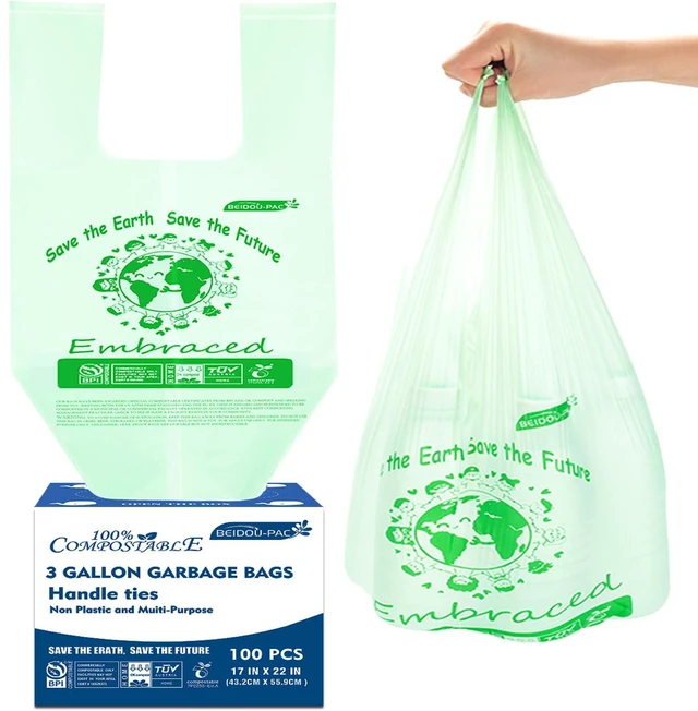 Main image of BEIDOU-PAC 100% Compostable Trash Bags 3 Gallon with Handle, 100 Count, ASTM D6400 & US BPI Certified