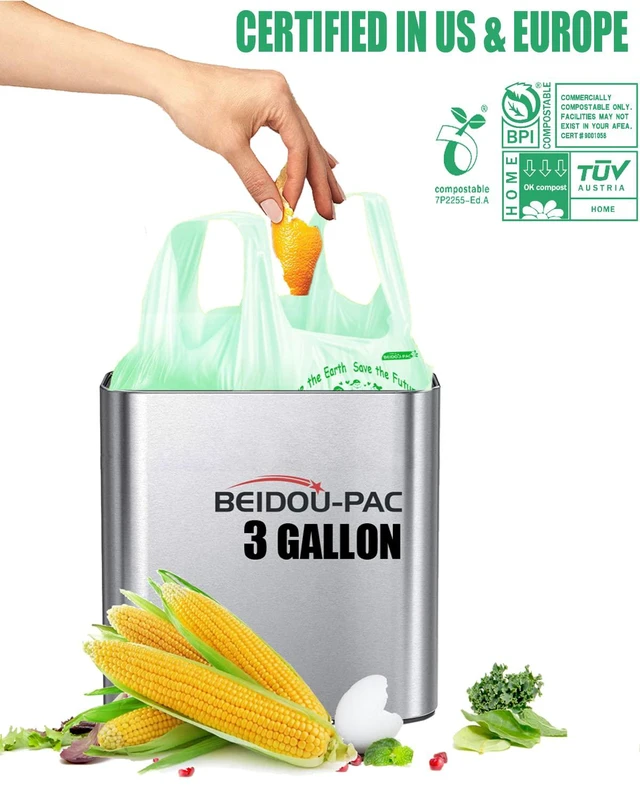 Alt view image 6 of 6 - BEIDOU-PAC 100% Compostable Trash Bags 3 Gallon with Handle, 100 Count, ASTM D6400 & US BPI Certified
